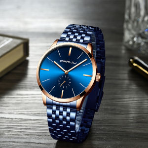 CRRJU Fashion Men Watch Luxury Silver Black Stainless Steel Quartz Wristwatch Casual Sport Waterproof Clock (2166)
