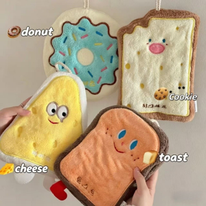 Cute Microfiber Hand Towel Ultra Soft Absorbent Kitchen & Bathroom Towels with Hanging Loop Quick Dry Cartoon Food Shape Towels