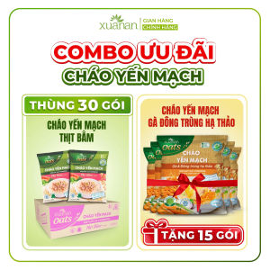 Thùng 30 Gói Cháo Yến Mạch Thịt Heo Bằm Gói 40G (Tặng Kèm 15 Gói Cháo Gà Đông Trùng Hạ Thảo)