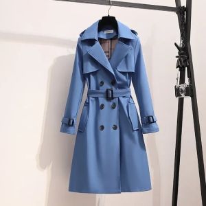 Double Layer Thick Windbreaker Womens Korean Waist Slim High-end Ladies Long Trench Coat Jacket