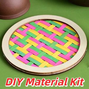 YOUTH HOME Natural Wood Bamboo Coaster DIY Eco-Friendly Pre-cut Handmade Cup Mat Creative Art Craft Multicolor Woven Coaster Pack Parent-Child