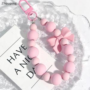【ZP】 Cute Jewerry Ngọt Ngào Màu Hồng Cung Đính Cườm Keychain Điện Thoại Di Động Chuỗi Tai Nghe Túi Charms Chống-Mất Dây Xe Keyring Ba Lô Mặt Dây Chuyền Đồ Trang Sức