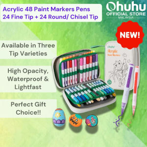 Ohuhu Acrylic Paint Markers 48 Paint Pens: Set of 24 Fine Tip and 24 Medium Round in Same Assorted Colors - Reversible Tip (Chisel & Round) - Acrylic Markers for Rock Painting Easter Egg Wood Plastic Ideal for School Artwork Birthday Gift Present