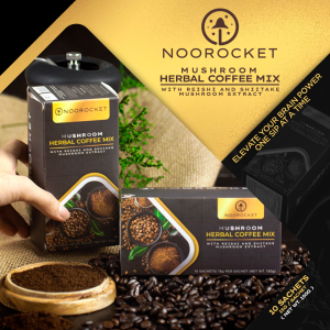 NOOROCKET Mushroom Herbal Coffee Mix  Stevia All Natural Premium Coffee Triple Mushroom Power  Reishi Shiitake Agaricus Blaze  Antioxidant Superfood Mental & Immunity Boost Performance  1 Box of 10s