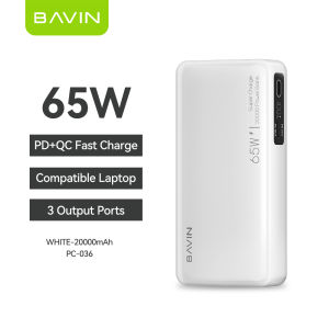 BAVIN PC036 20000mAh 65W PD & QC3.0 Powerbank w/ Type-C & USB Input/Output High Speed Power Bank