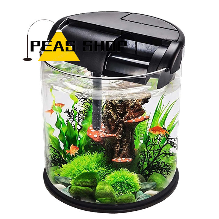 Gallon Aquarium Starter Kits, Glass Round Betta Fish Tank with Power  Filter and LED Light, Water Pump, Suitable for Home, Office