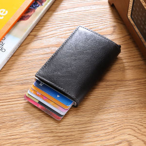 ใหม่ผู้ถือบัตรเครดิตกระเป๋าสตางค์ผู้ชายผู้หญิงโลหะ RFID ปิดกั้นวินเทจกระเป๋าอลูมิเนียมหนัง PU ธนาคารผู้ถือบัตรกรณีการป้องกันกล่องบัตร