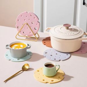 NOER Silicone Pot Mat Oil Stain Resistant Anti-Scalding Coaster Mat Cute Cheese Shape Kitchen Mat Household