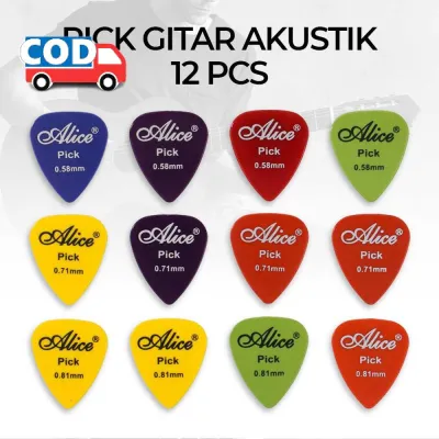 Pick Gitar Akustik 12 PCS Bahan Plastik ABS Tebal 0.58 0.71 0.81 mm Dengan Kotak Alat Bantu Petik Senar Acoustic Guitar Tidak Mudah Rusak