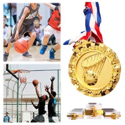 6.5cm Basketball Medals for Champions Gold Silver Bronze with Neck Ribbon for School Sports Days and Athletic Events