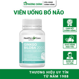 Viên Uống Bổ Não Healthy Care Ginkgo Biloba 2000 Úc Hỗ Trợ Tăng Cường Lưu Thông Máu Não 100 Viên