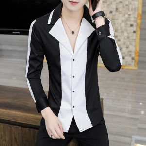 Áo sơ mi áo sơ mi nam dài tay cổ vest phối 2 màu đen trắng cực độc cực chất N22