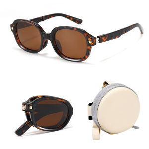 Retro Polarized UV Protection Folding Sunglasses Round Packaging Women Polarized Round Chic Retro Sunglasses