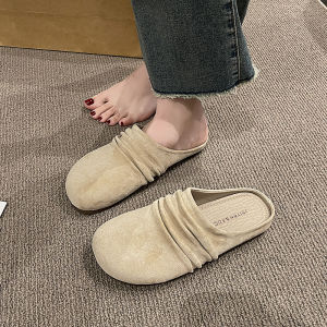 [Free Shipping] Thick-Soled WomenS Summer New Style Retro Round-Toe Versatile Mule Half Slippers