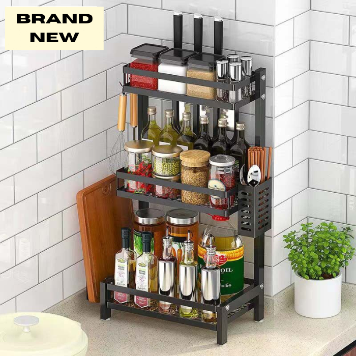 Ready stock steel layer condiments Rack 2/3-Tier Spice Rack Stainless  Steel Kitchen Condiment Seasoning Storage Organizer Spice Rack
