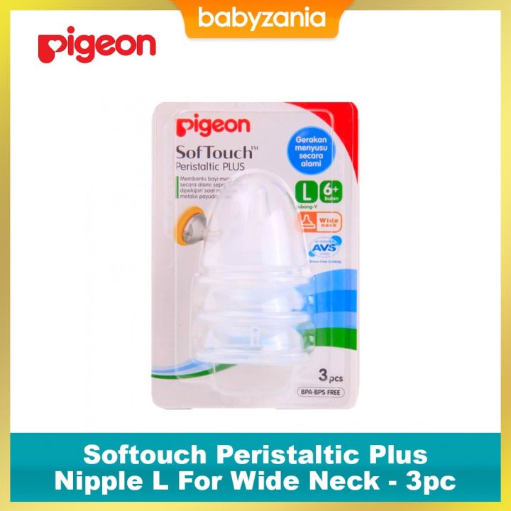 Pigeon Softouch Peristaltic Plus Nipple L For Wide Neck 3pc