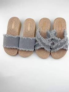 【Free Shipping】Comfortable Wedge Sandals for Women Summer Fashionable Denim Slip-Ons Cross-Strap Thick-Soled Beach Sandals