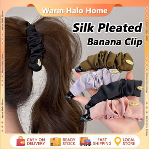 Retro Silk Pleated Banana Clip Elegant Satin Ruched Vertical Hair Clip Women Ponytail Hair Accessories