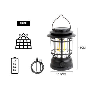Solar Camping Light Lantern solar power and USB Rechargeable Metal Hanging Lamp Waterproof Portable LS