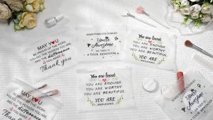 150 Pcs Makeup Bags Bulk Inspirational Gifts Bulk for Women Cosmetic Bag EVA Church Party Favor Thank You Gift Toiletry Pouch with Zipper for Employee Appreciation Teacher(Cute)