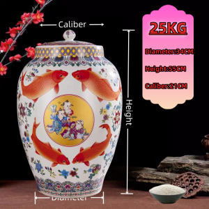 Ceramic rice storage container porcelain jar with cover vase rice dispenser 10kg/15kilos/25kg clay jar rice box Moisture-proof and insect-proof  rice keeper