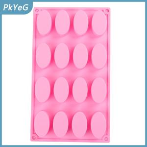 PkYeG 16 khoang hình dạng hình bầu dục xà phòng nướng Khuôn Silicone khuôn khay tự chế thủ công