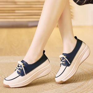35-44 Plus Size Womens Shoes with Wedges and Real Leather Shoes with Lace-up Feet
