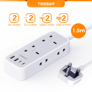 TESSAN Extension Cord Multi Plug 20W Fast Charging Adapter with USB C Type C and EU Outlet Power Strip