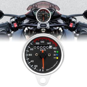 Retro Modern Motorcycle Odometer Gauge with LED Backlight Motorcycle Tachometer Steel & Glass Speed Meter for Bikes