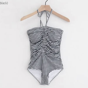 Swimsuit Women Cute Vacation Girl Style Belly Shading Slim Sheath Plaid Swimsuit Set
