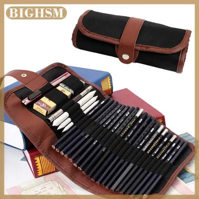 BIGHSM 24Pcs Set Sketch Pencils case Charcoal Extender Pencil shade Cutter Drawing Bag