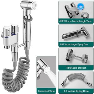 Bidet Spray Set High-Pressure Bathroom Toilet Hand Bidet Faucet Stainless Steel Two Way Tap Pipe Kepala Paip Tandas