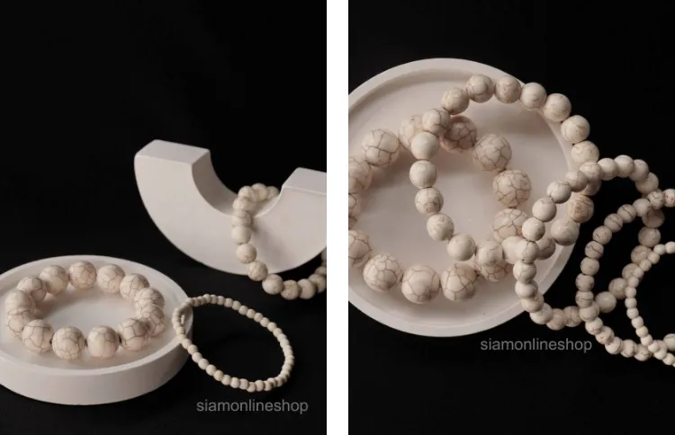 WHITE TURQUOISE หินเทอร์ควอยส์ สีขาว เลือกขนาดเม็ดหินได้ (4-14 มม.) สร้อยข้อมือหินแท้