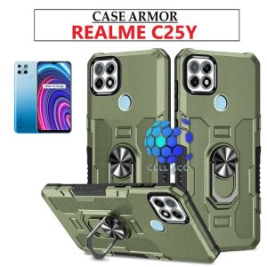 Case Armor REALME C25Y Iring Cincin Magnetic Kesing Hp Protect kamera Premium Hard Case Standing Robot Pelindung Kamera CASE HIT RING REALME C25Y