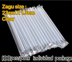 23cm Disposable Straws 100 pieces Pearl Milk Tea Thick Straws Black Transparent Plastic Large Straws