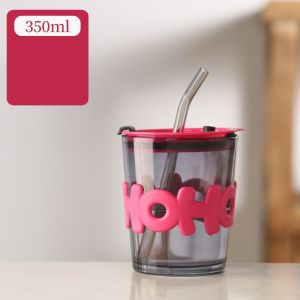 Cốc thủy tinh HoHo 350mil 450mil có nắp đậy chống tràn kèm ống hút COCHO42