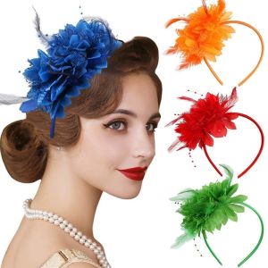 WILLUCK Floral Design Feather Flower Headband Retro Style Feather Decoration Feather Hair Accessory Women Hair Accessory Stylish Accessory Bridal Headpiece Carnival Party