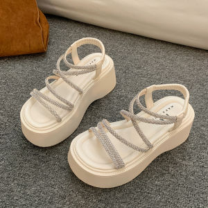 Free Shipping WomenS Summer Sandals New Style With Rhinestone Embellishments Platform Soles Fashionable And Versatile Roman-Style Shoes