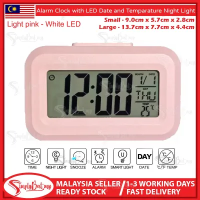SIMPLYBEST LCD Digital Alarm Clock with LED Date and Temperature Night Light Backlight Night Sensor Snooze Button