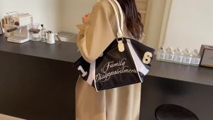 Fashion Bowling Handbag for Women New Large Capacity Nylon Embroidered Letter Single Shoulder Crossbody Bag Sports Travel Fashion All-Matching 47*26*14CM #1513