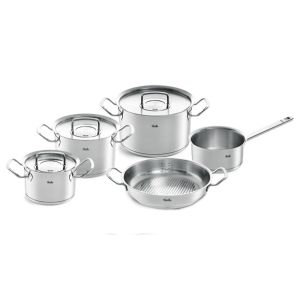 Bộ nồi Fissler Profi gồm 5 món vung thép kèm quánh và chảo 2 quai Chính Hãng Made in Germany Đáy Cockstar bền bỉ