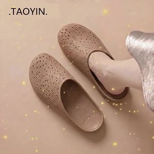 [Free Shipping] WomenS Summer Flat Slippers For Home And Outdoor Use Breathable Non-Slip Hollowed-Out Slip-On Mules Workshop Rubber Shoes