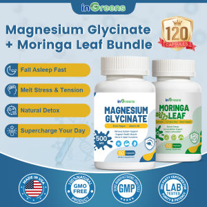 (Mixed 2-pack)inGreens 1500mg Moringa Leaf & 500mg Magnesium Glycinate120 Vegetarian CapsulesAntioxidant Sleep Aid Strong Body