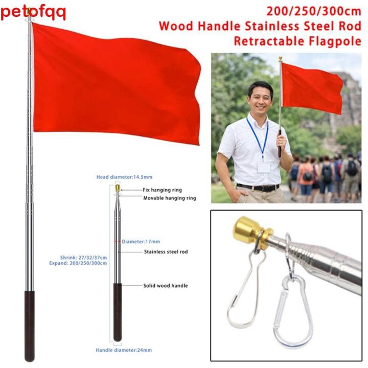 LUZMAR%20Solid%20Wood%20Handle%20Flagpole%20Retractable%20200/250/300cm%20Tour%20Guide%20Flag%20Pole%20Multi-functional%20Stainless%20Steel%20Rod%20Teaching%20Stick%20Tour%20Guide%20-%20Image%202