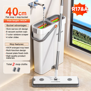 Joybos R17 Mop and Bucket Hands Flat Floor Mop Washable Microfiber Pads Included Wet and Dry Use Home Floor Cleaning System for All Floor Types and Windows