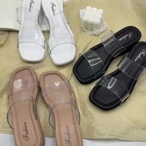 【Free Shipping】Womens summer new transparent double-strap wedge sandals non-slip fashionable versatile for home and outdoor use