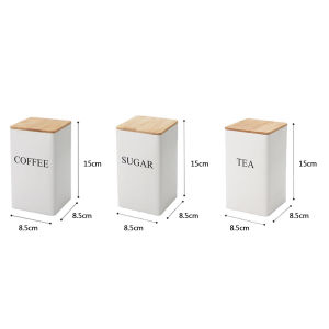 Coffee Tea Sugar Canister with Bamboo Lid Kitchen Organizer Countertop Food Container Tin Can Kitchen Canister