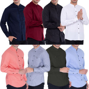 Baju Kemeja Pria Polos Lengan Panjang Kerah Sanghai Premium Grey, Navy, Soft Blue