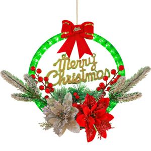 ZENGD Glowing Christmas Wreath Timer Function Hanging LED Christmas Decorations Pendant Decoration Energy Saving Artificial Wreaths Front Door