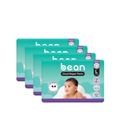 [Bundle of 4] bean Cloud Diapers Pants Large (9-14 kg) - 120 pcs